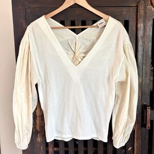 ZARA Cream Bishop Sleeve Blouse with Ruched Details